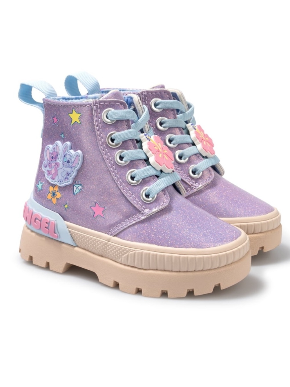 New Disney STITCH Purple Glitter High-Top Kids Combat Boots 10